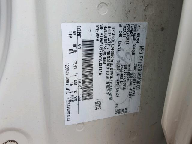 5LMFU27R84LJ34816 - 2004 LINCOLN NAVIGATOR თაფლისფერი ფოტო 10