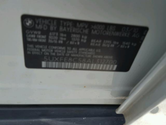 5UXFE8C58AL312700 - 2010 BMW X5 XDRIVE4 WHITE photo 10