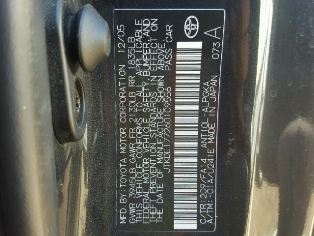 JTKDE177260109556 - 2006 TOYOTA SCION TC BLACK photo 10