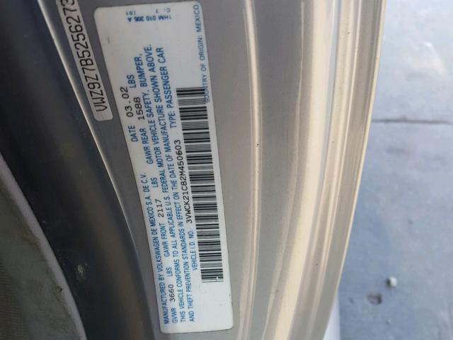 3VWCK21C82M450603 - 2002 VOLKSWAGEN NEW BEETLE 银色 照片 10