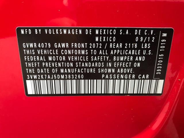 3VW2K7AJ5DM383260 - 2013 VOLKSWAGEN JETTA BASE Կարմիր լուսանկար 10