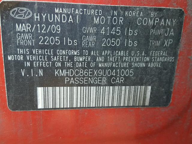 KMHDC86EX9U041005 - 2009 HYUNDAI ELANTRA TO RED photo 10