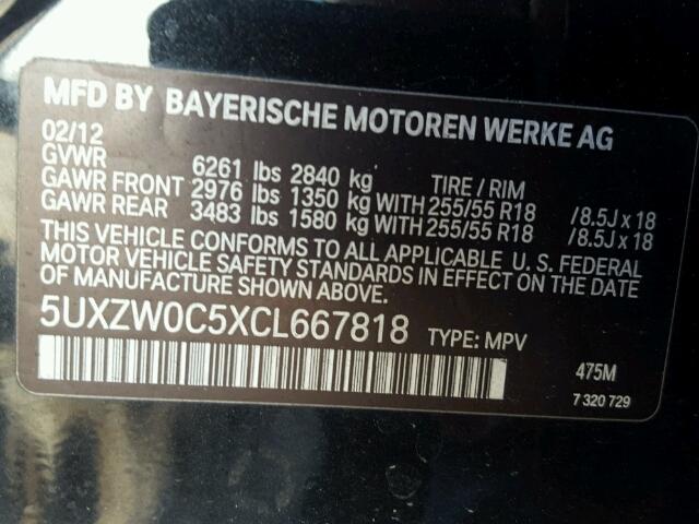 5UXZW0C5XCL667818 - 2012 BMW X5 XDRIVE3 BLACK photo 10