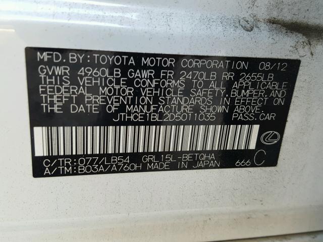 JTHCE1BL2D5011035 - 2013 LEXUS GS 350 WHITE photo 10