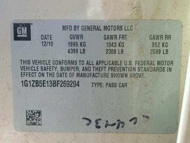 1G1ZB5E13BF269294 - 2011 CHEVROLET MALIBU LS Bej foto 10