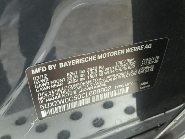 5UXZW0C50CL668802 - 2012 BMW X5 XDRIVE3 GRAY photo 10