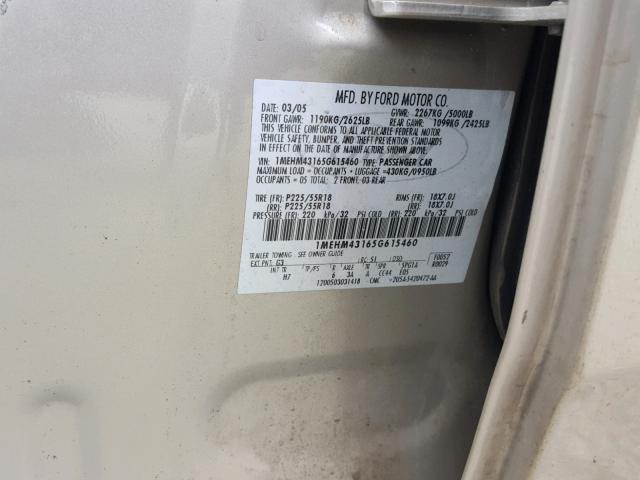 1MEHM43165G615460 - 2005 MERCURY MONTEGO PR 金色 照片 10