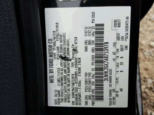 3LNHL2GC7AR753978 - 2010 LINCOLN MKZ BLACK photo 10