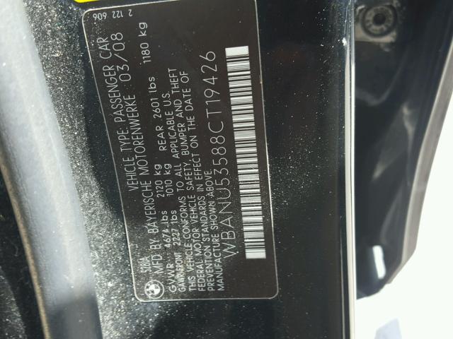 WBANU53588CT19426 - 2008 BMW 528 I BLACK photo 10