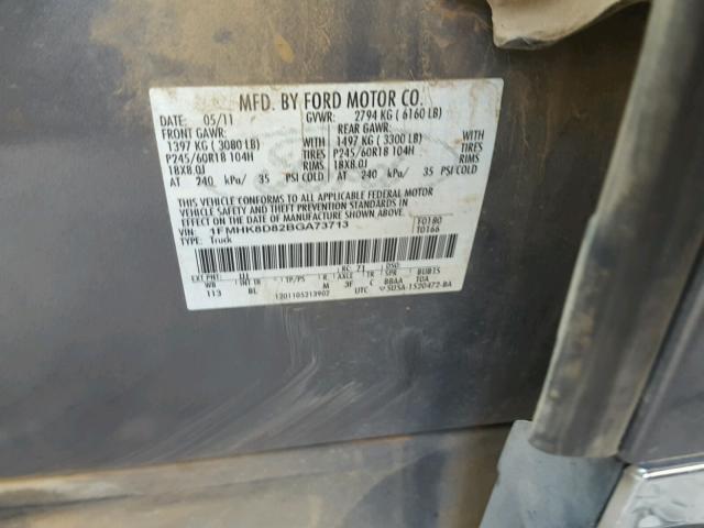 1FMHK8D82BGA73713 - 2011 FORD EXPLORER X GRAY photo 10