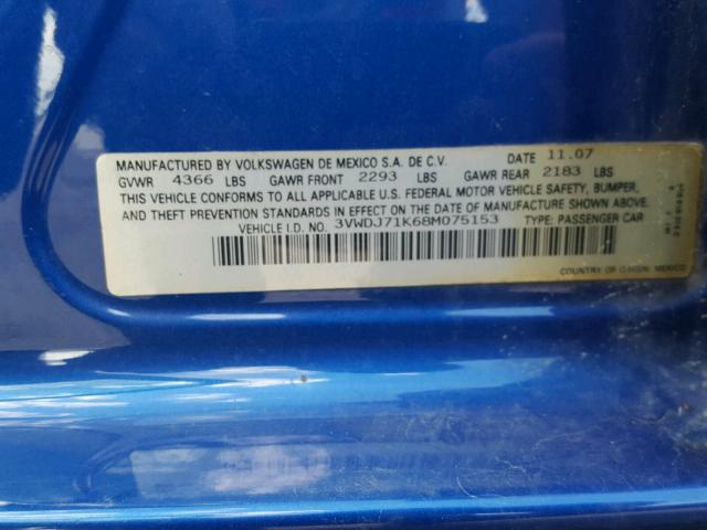 3VWDJ71K68M075153 - 2008 VOLKSWAGEN GLI ლურჯი ფოტო 10