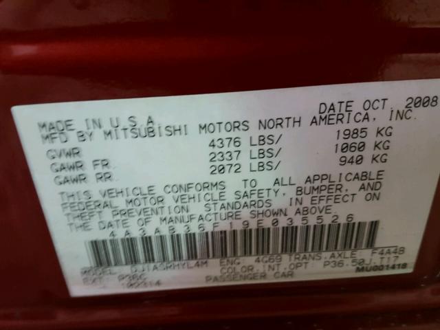 4A3AB36F19E035526 - 2009 MITSUBISHI GALANT ES RED photo 10