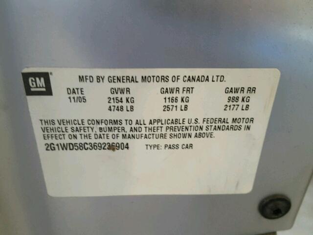 2G1WD58C369236904 - 2006 CHEVROLET IMPALA SUP ვერცხლისფერი ფოტო 10