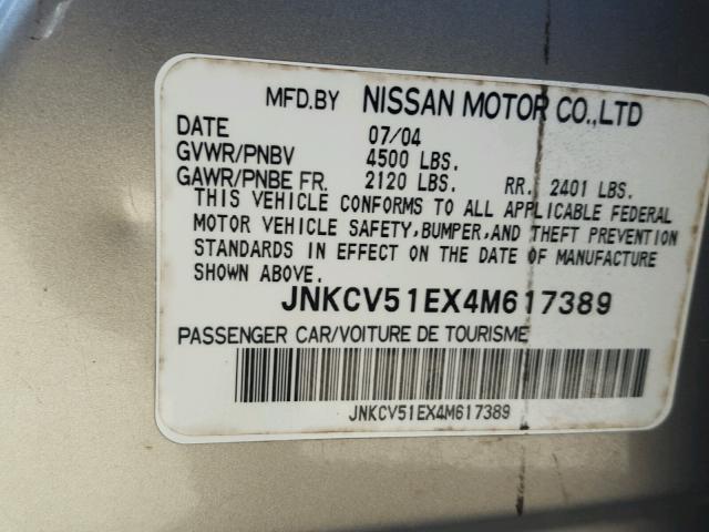 JNKCV51EX4M617389 - 2004 INFINITI G35 TAN photo 10