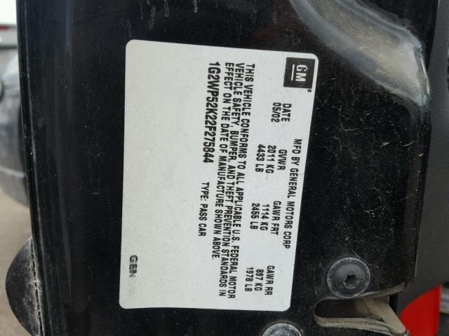 1G2WP52K22F275844 - 2002 PONTIAC GRAND PRIX Սև լուսանկար 10