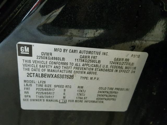 2CTALBEWXA6307628 - 2010 GMC TERRAIN SL BLACK photo 10