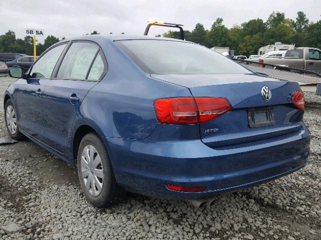 3VW2K7AJ3FM262374 - 2015 VOLKSWAGEN JETTA BASE BLUE photo 3