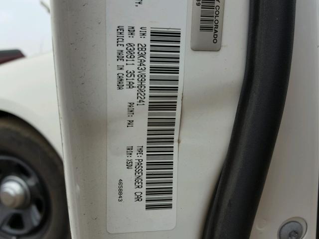 2B3KA43V89H602241 - 2009 DODGE CHARGER WHITE photo 10