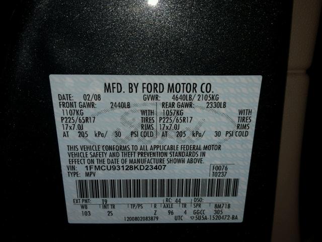 1FMCU93128KD23407 - 2008 FORD ESCAPE XLT CHARCOAL photo 10