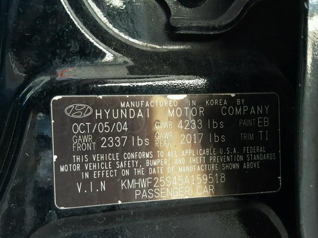 KMHWF25S45A159518 - 2005 HYUNDAI SONATA GL BLACK photo 10