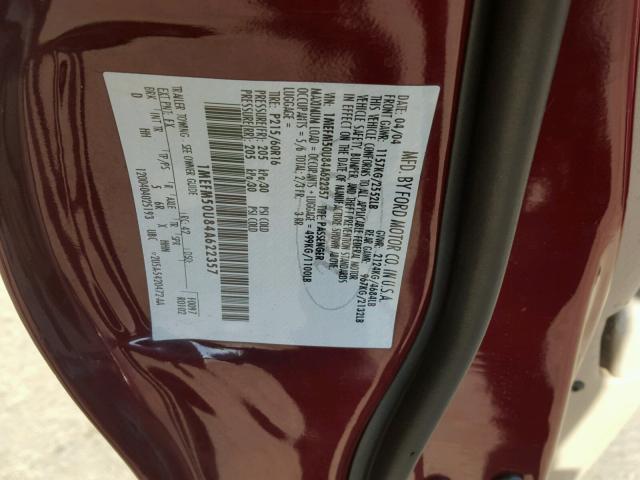 1MEFM50U84A622357 - 2004 MERCURY SABLE GS MAROON photo 10