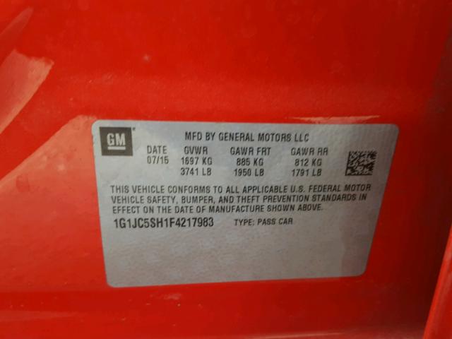 1G1JC5SH1F4217983 - 2015 CHEVROLET SONIC LT RED photo 10