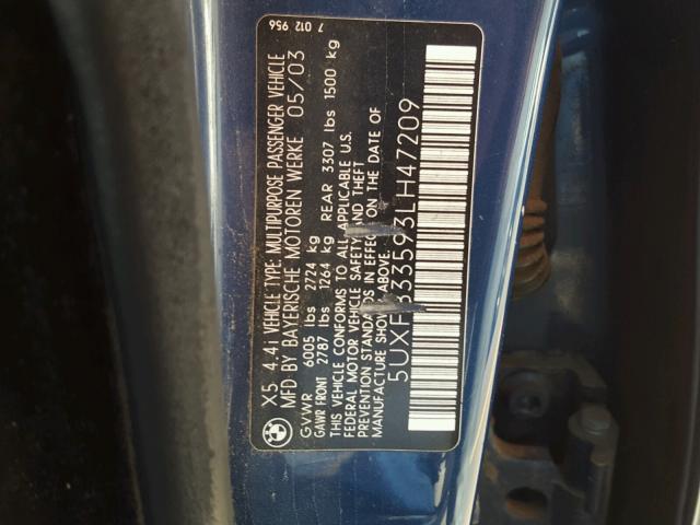 5UXFB33593LH47209 - 2003 BMW X5 4.4I BLUE photo 10