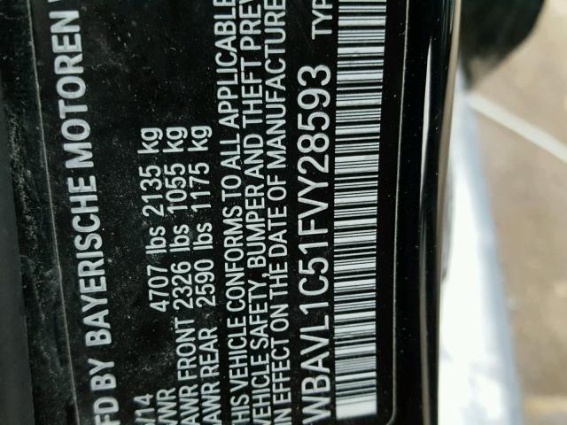 WBAVL1C51FVY28593 - 2015 BMW X1 XDRIVE2 BLACK photo 10