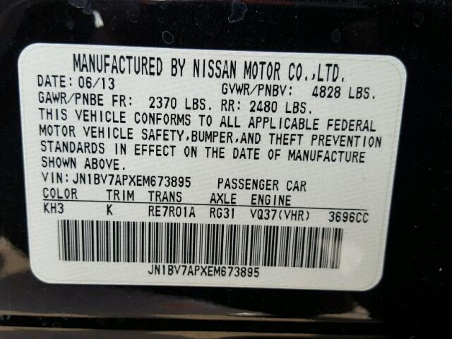 JN1BV7APXEM673895 - 2014 INFINITI Q50 BASE BLACK photo 10