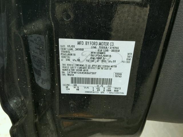 1FTPW125X5KE67207 - 2005 FORD F150 SUPER BLACK photo 10