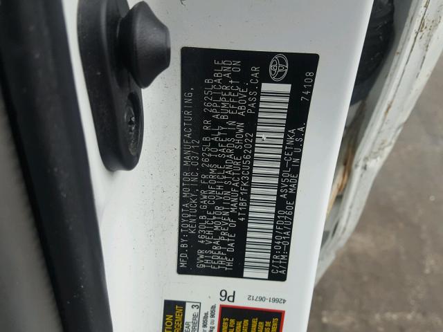 4T1BF1FK3CU562022 - 2012 TOYOTA CAMRY BASE WHITE photo 10