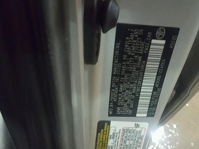 4T1BE32K95U610856 - 2005 TOYOTA CAMRY LE ვერცხლისფერი ფოტო 10