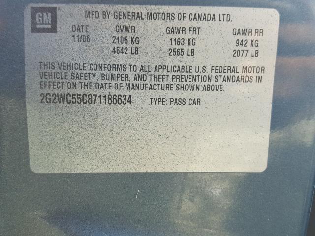 2G2WC55C871186634 - 2007 PONTIAC GRAND PRIX 青色 照片 10