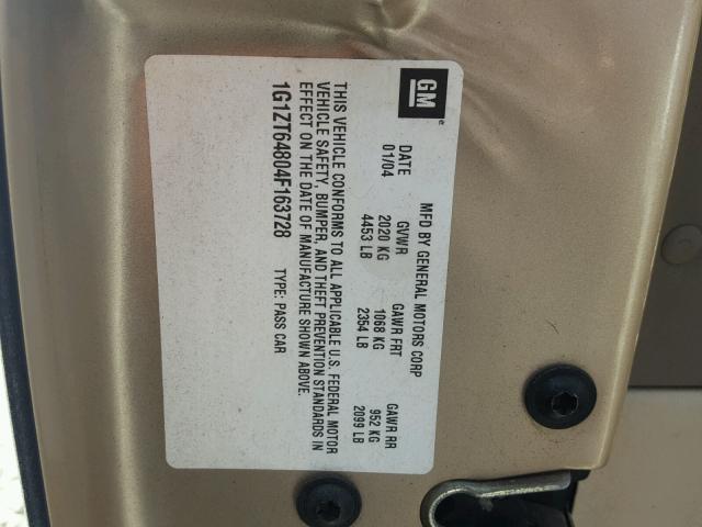 1G1ZT64804F163728 - 2004 CHEVROLET MALIBU MAX 金色 照片 10