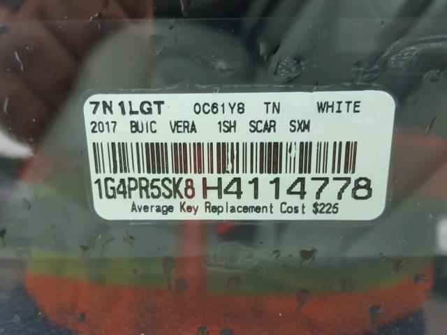 1G4PR5SK8H4114778 - 2017 BUICK VERANO SPO WHITE photo 10