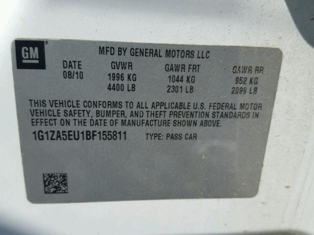 1G1ZA5EU1BF155811 - 2011 CHEVROLET MALIBU LS 白色 照片 10