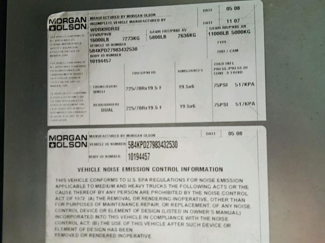 5B4KPD27983432530 - 2008 WORKHORSE CUSTOM CHASSIS COMMERCIAL 白色 照片 10