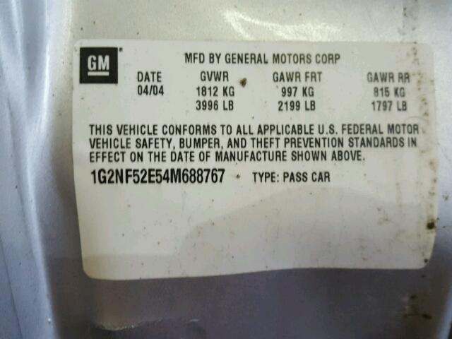 1G2NF52E54M688767 - 2004 PONTIAC GRAND AM S 银色 照片 10