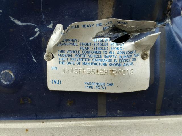 JF1SF65512H729018 - 2002 SUBARU FORESTER S BLUE photo 10