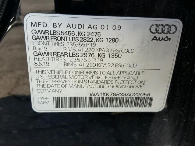 WA1KK78R39A022056 - 2009 AUDI Q5 3.2 BLACK photo 10