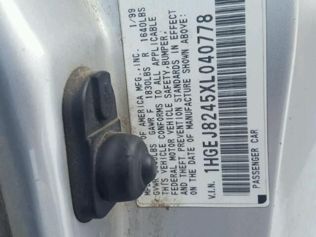 1HGEJ8245XL040778 - 1999 HONDA CIVIC EX ვერცხლისფერი ფოტო 10