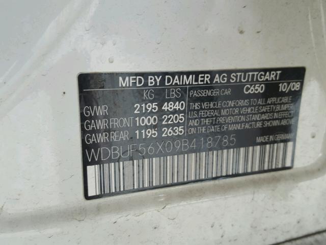 WDBUF56X09B418785 - 2009 MERCEDES-BENZ E 350 WHITE photo 10