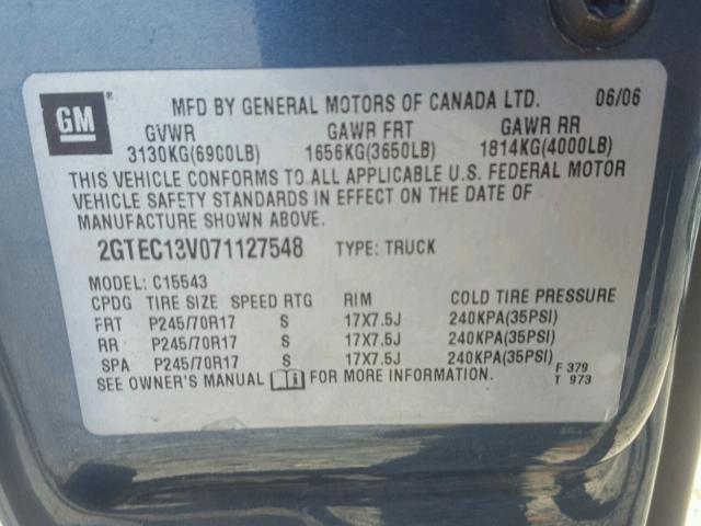 2GTEC13V071127548 - 2007 GMC NEW SIERRA BLUE photo 10