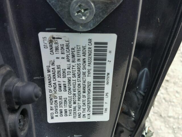 2HGFB2F91FH547922 - 2015 HONDA CIVIC EXL 石墨色 照片 10