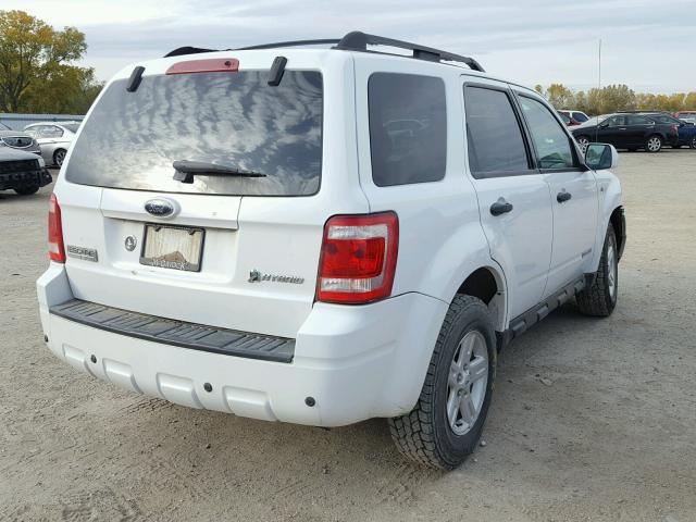 1FMCU49H68KE61782 - 2008 FORD ESCAPE HEV WHITE photo 4