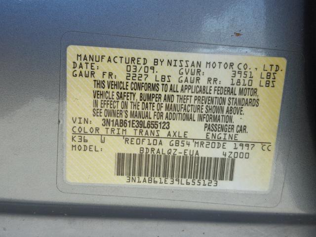 3N1AB61E39L655123 - 2009 NISSAN SENTRA 2.0 GRAY photo 10