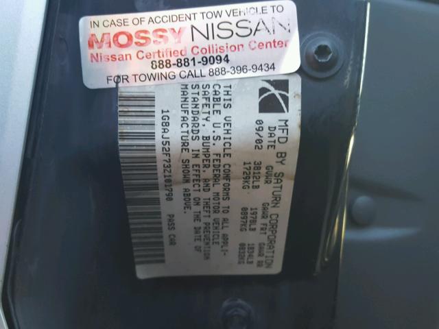 1G8AJ52F73Z101790 - 2003 SATURN ION LEVEL ვერცხლისფერი ფოტო 10