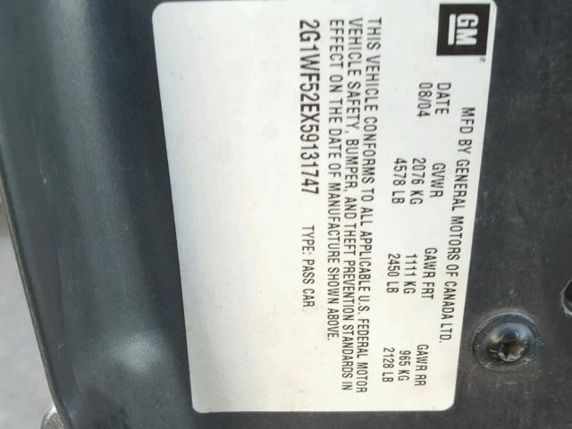 2G1WF52EX59131747 - 2005 CHEVROLET IMPALA 石墨色 照片 10