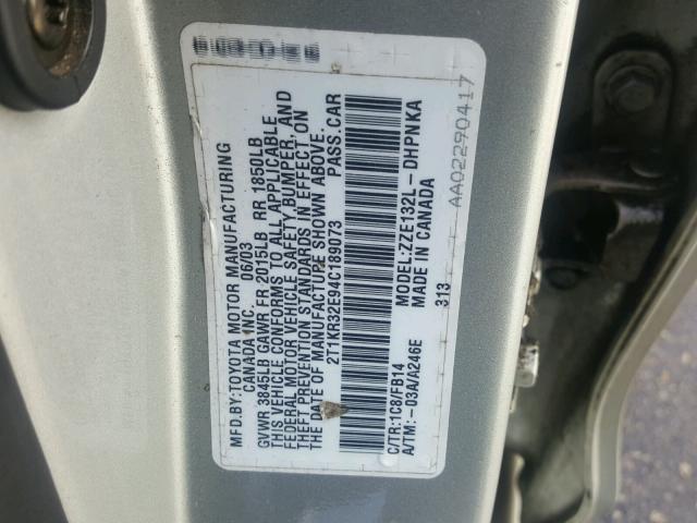 2T1KR32E94C189073 - 2004 TOYOTA COROLLA MA SILVER photo 10