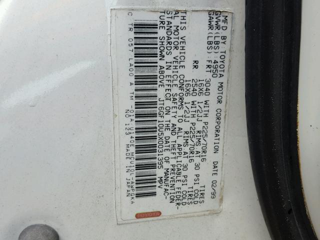 JT6GF10U5X0031395 - 1999 LEXUS RX 300 WHITE photo 10